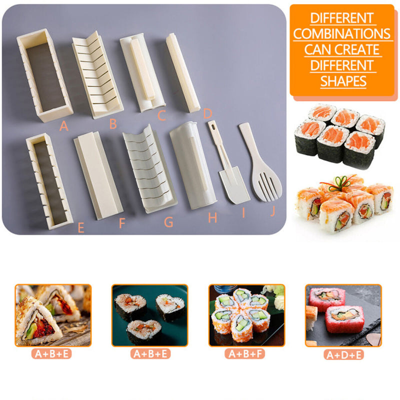 Sushi Making Kit, 10 Pieces DIY Sushi Set Plastic Sushi Maker Tool, White
