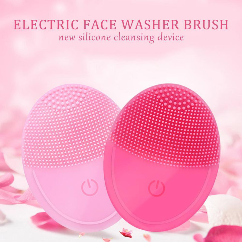 Electric Face Cleaing Brush Silicone Deep Washing Massager Cleaner (Pink)