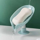 Leaf Shape Soap Box Drain Stand Suction Cup Punch-free Holder (Short Green)