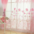 Offset Printing Sheer Curtain Yarn Tulle Window Screen Voile Panel(Pink)