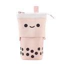 Retractable Milk Tea Pencil Case Stationery Storage Pen Holder (Pink) Newly