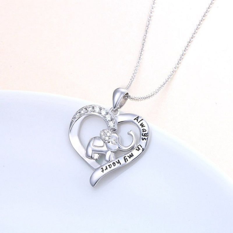 Women Girls "Always In My Heart" Animal Pendant Elephant Necklace Zircon