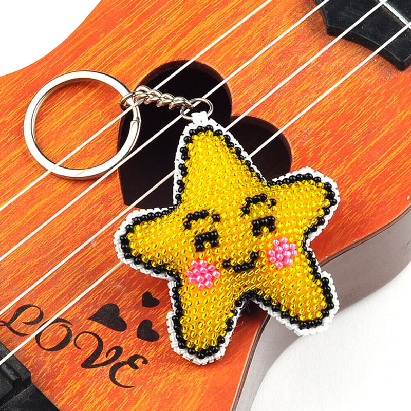 Stamped Needlework Key Chain Bead Embroidery Craft Pendant Kids Hanging Toys