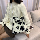 Women Fashion Flower Bear Print Chain Handbags Autumn Winter Plush Shoulder Bag