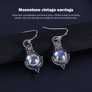 Moonstone Hook Earrings Round Rainbow Gemstones for Women Retro Christmas G
