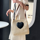 Summer Love Straw Woven Handbags Women Knitted Bucket Shoulder Bag (Camel)
