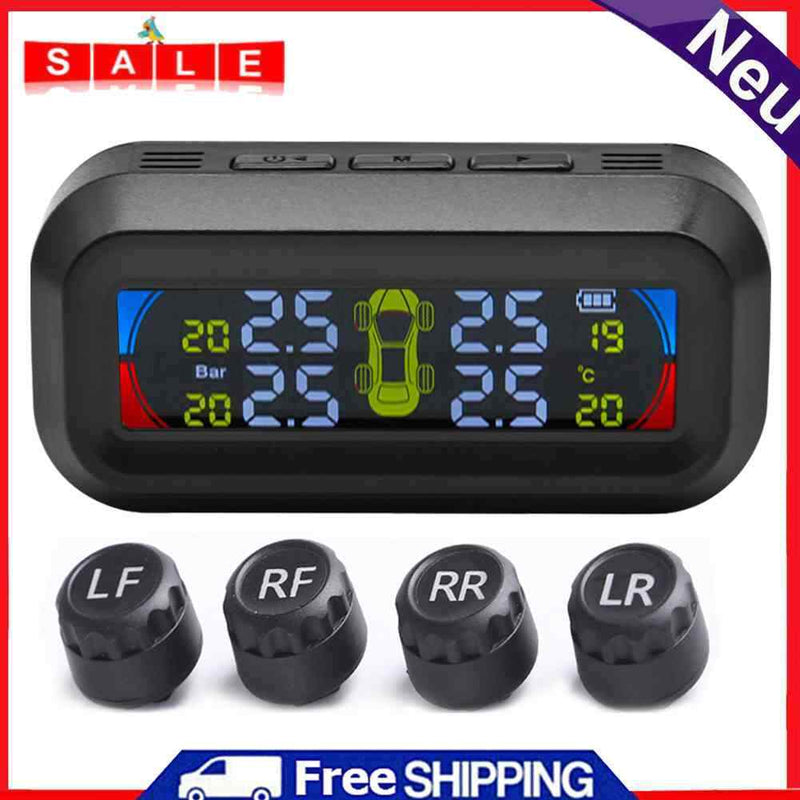 AN-10C Solar Car TPMS LCD Tire Pressure Monitoring Tyre Temperature Alarm System