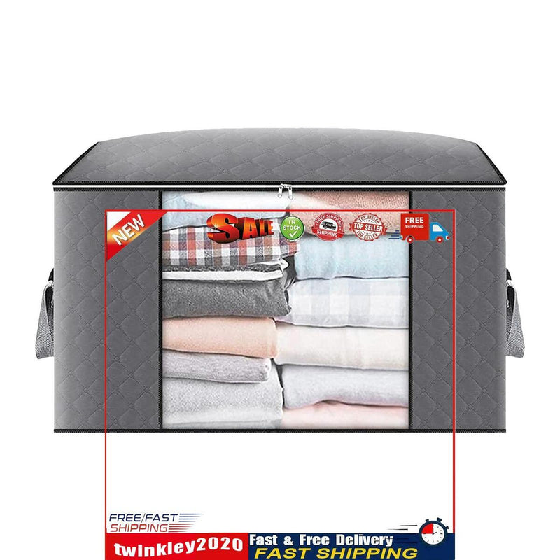 Large Capacity Clothes Storage Bag Foldable Organizer for Comforter (Grey) Newly