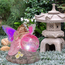 Garden Fairy Statue Waterproof Outdoor Sculpture with Solar Lights (Red) Newly