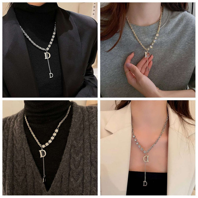 Exquisite Flash Adjustable Necklace D Letter Metallic Wind Fashion Jewelry