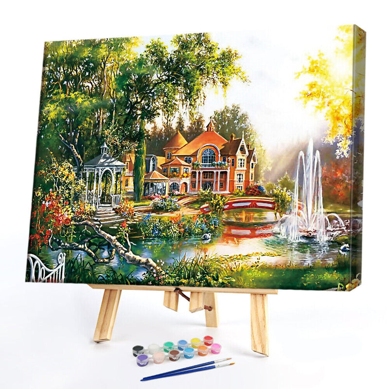 50x40cm Fountain Villa Frameless Picture Oil Paint By Numbers Painted Picture