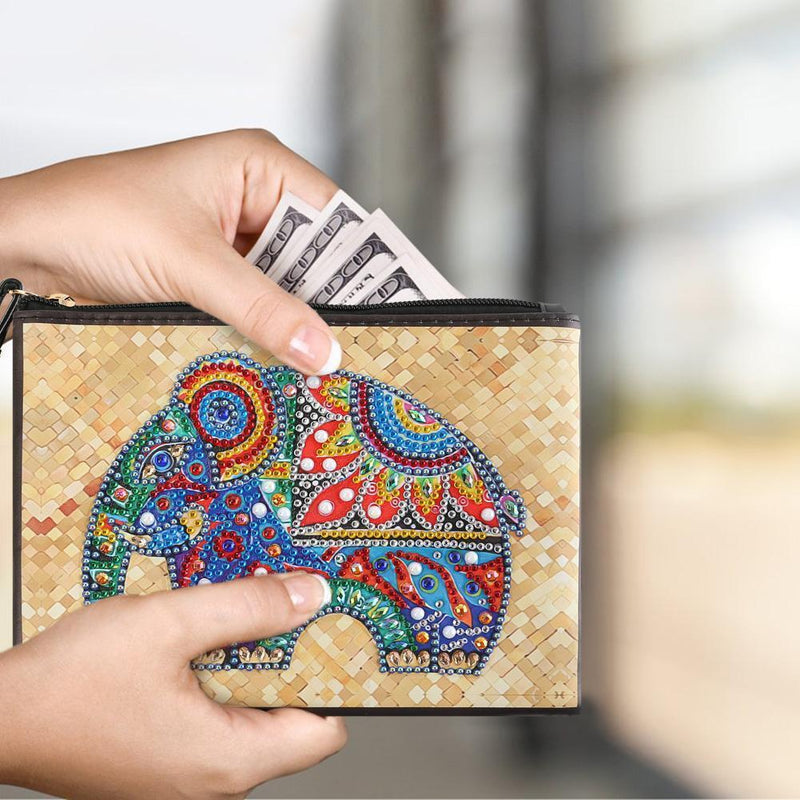 DIY Elephant Special Shaped Diamond Painting Wristlet Clutch Zipper Wallet Newly