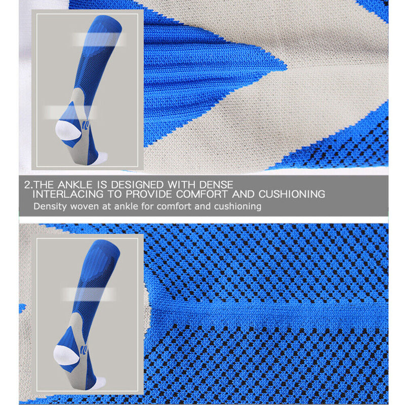 Compression Socks Unisex Sports Running Football Elastic Socks (Blue L/XL)