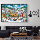 Town Snow Scene 11CT Stamped DIY Embroidery Full Cross Stitch Home Decorati