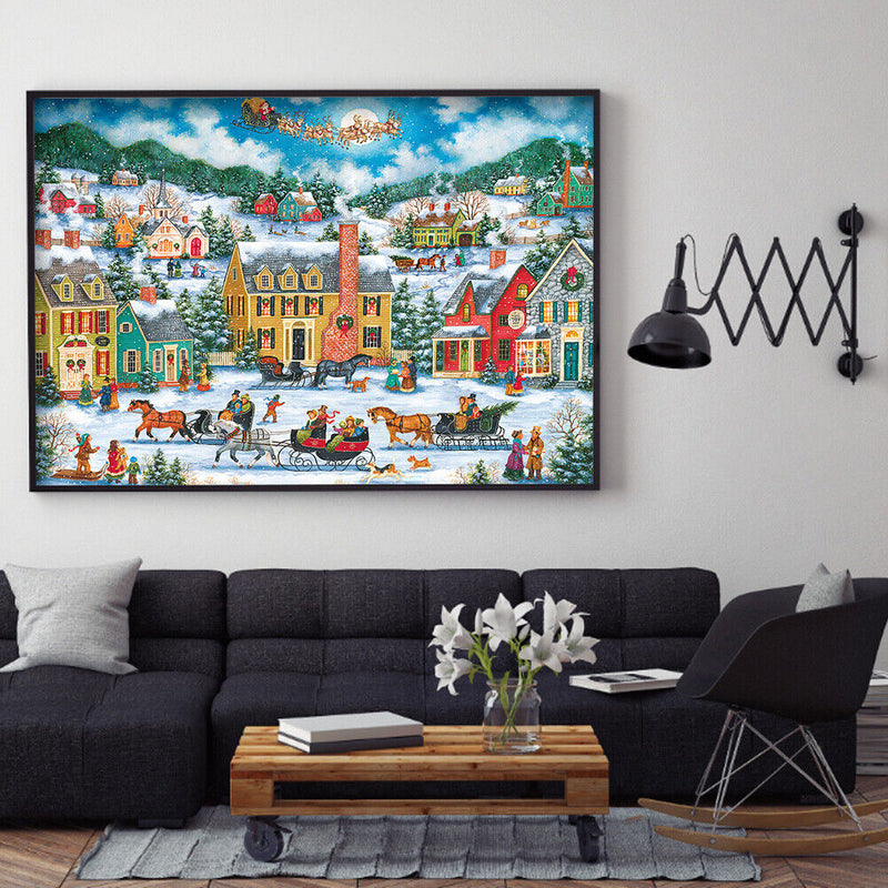 Town Snow Scene 11CT Stamped DIY Embroidery Full Cross Stitch Home Decorati