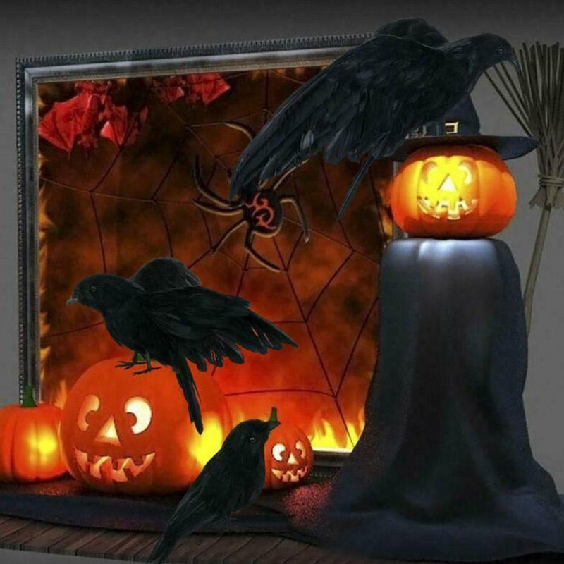 Halloween Stuffed Feather Crow Bird Black Ravens Fancy Prop Decor Home C9M2
