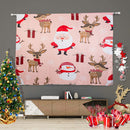 Window Curtain Pink Base Elk Santa Painting Polyester Room Christmas Decoration