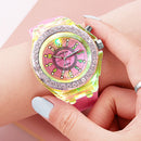 Fashion Luminous LED Flash Light Watch Rhinestone Quartz Silicone Wristwatch