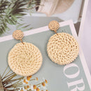 Korean Handmade Straw Woven Boho Geometric Large Women Drop Earrings (03) Newly