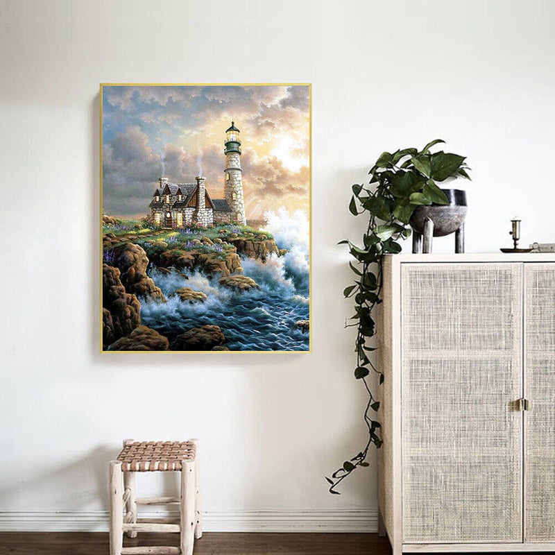 5D DIY Seaside Lighthouse Full Square Diamond Painting Mosaic Picture Decor Kit