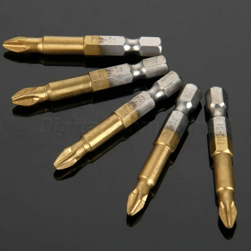 5pcs 50mm Long Magnetic Phillips Head Cross Hex S2 Steel Screwdriver Bits Set