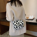 Autumn Plush Shoulder Purse Retro Women Animal Messenger Chain Bag (Cow)