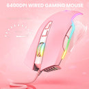 ONIKUMA CW905 USB Wired Mouse Non-Slip 6-Gear Adjustable RGB Mouse (Pink)