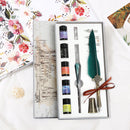 Starry Sky Fountain Dip Pen Set Gradient Feather Ink Pen (Dark Green) Newly