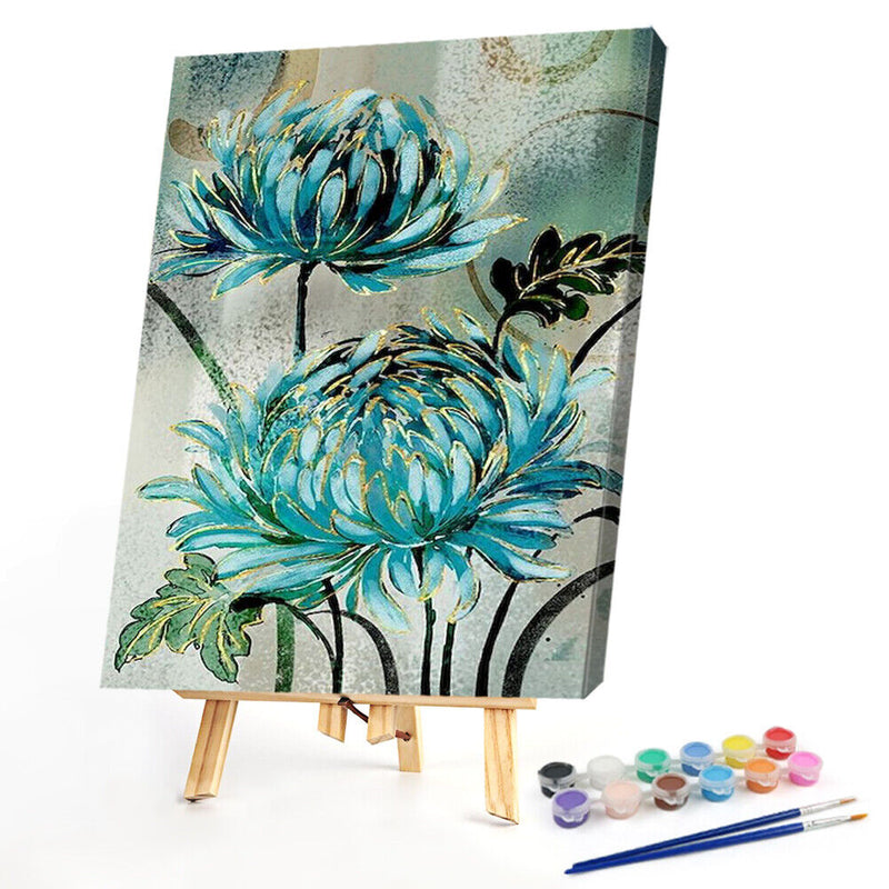 Blue Flowers Paint By Numbers Kit DIY Art Frameless Picture On Canvas (B)