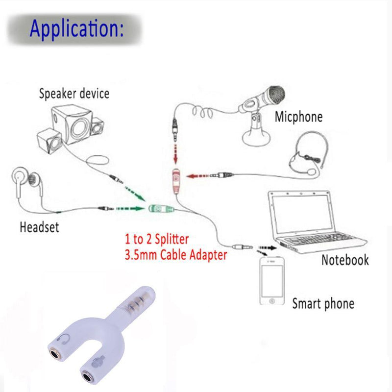 3.5mm Stereo Audio Jack Earphone Headphone 2 Way U Splitter Adapter