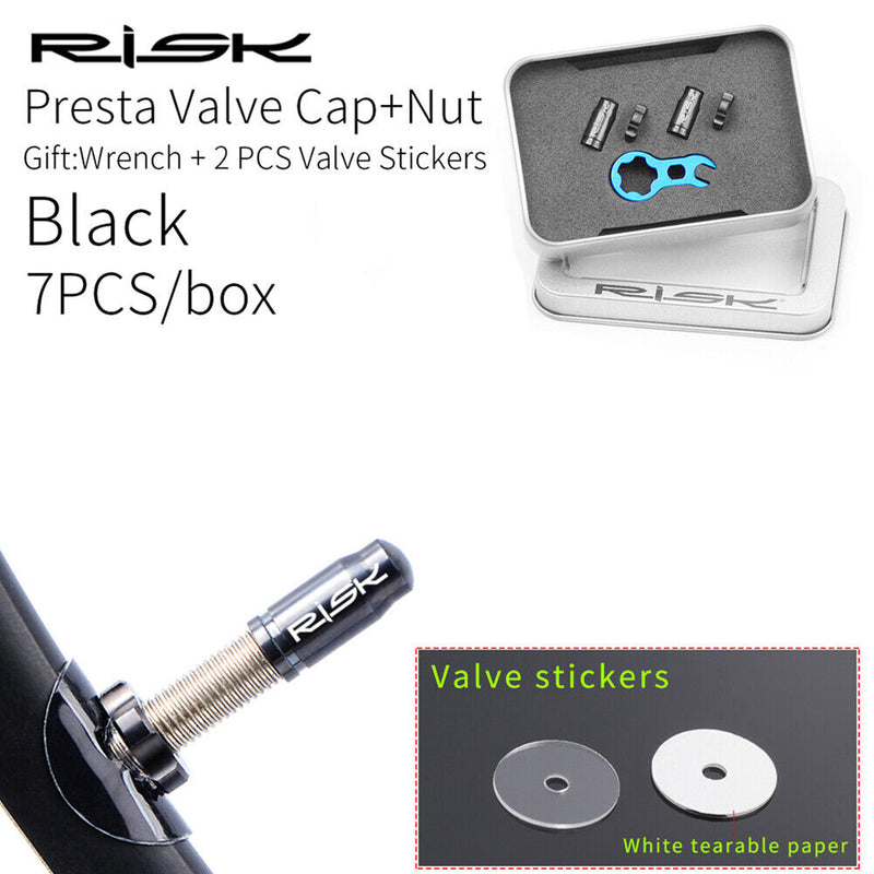 RISK MTB Road Bike Valve Cap Set Dustproof Tire Valve Cover (Black FV+Tool)
