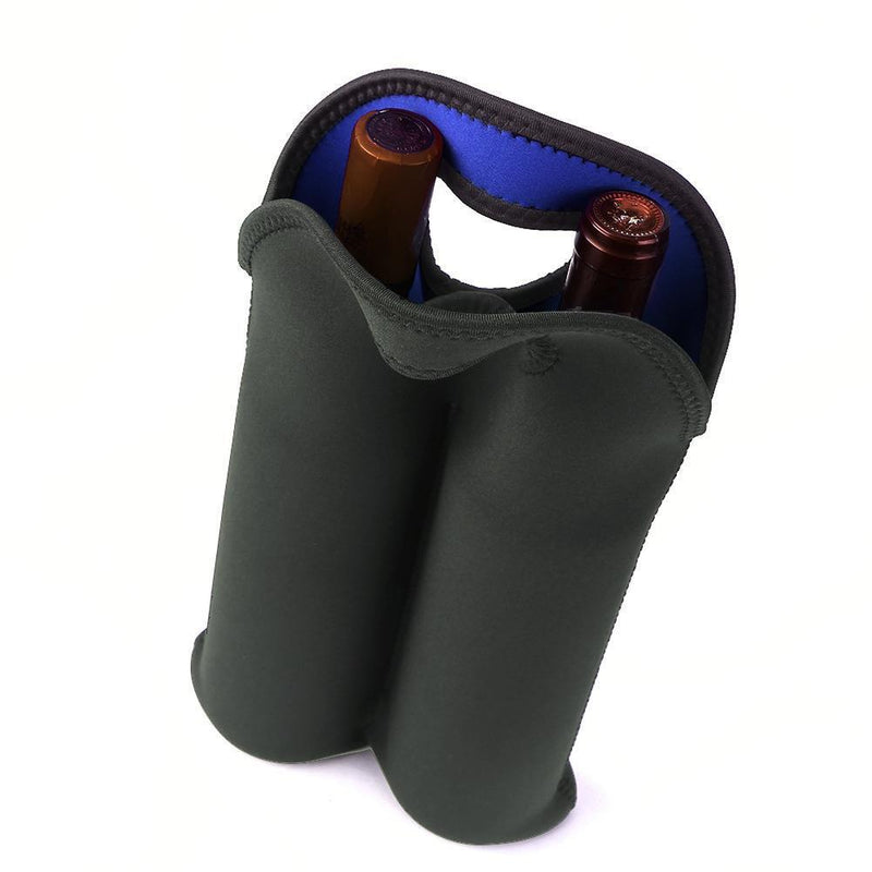 2 BottlesNeoprene Cooler Wine-bottle Bag Protective Cover (Blue+Black)