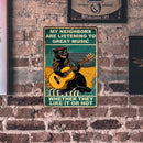 Metal Signs Black Cat Playing Guitar Iron Painting Plaque Poster 20x30cm