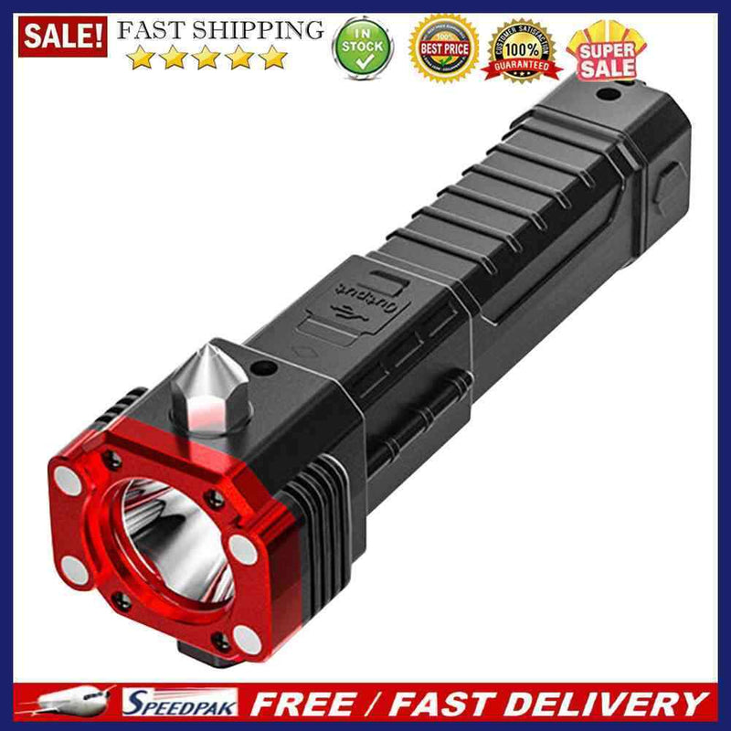 COB LED Flashlight 1200mAh Power Bank Waterproof Safety Hammer Working Ligh