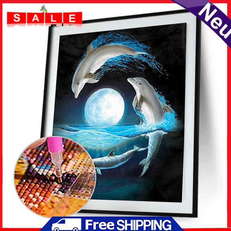 Dolphin Painting Embroidery DIY 5D Diamond Cross Stitch Home Craft Decor