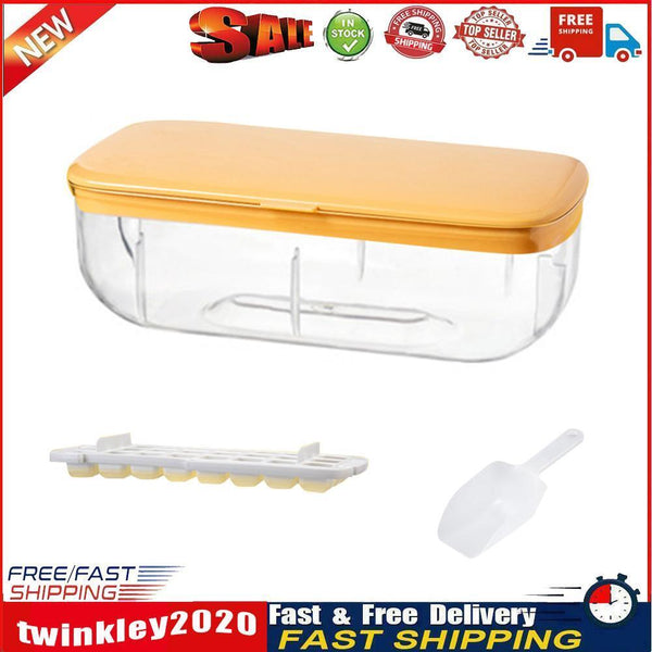 Ice Cube Tray with Lid Silicone Ice Maker Mold Bar Kitchen Tools (Yellow) Newly