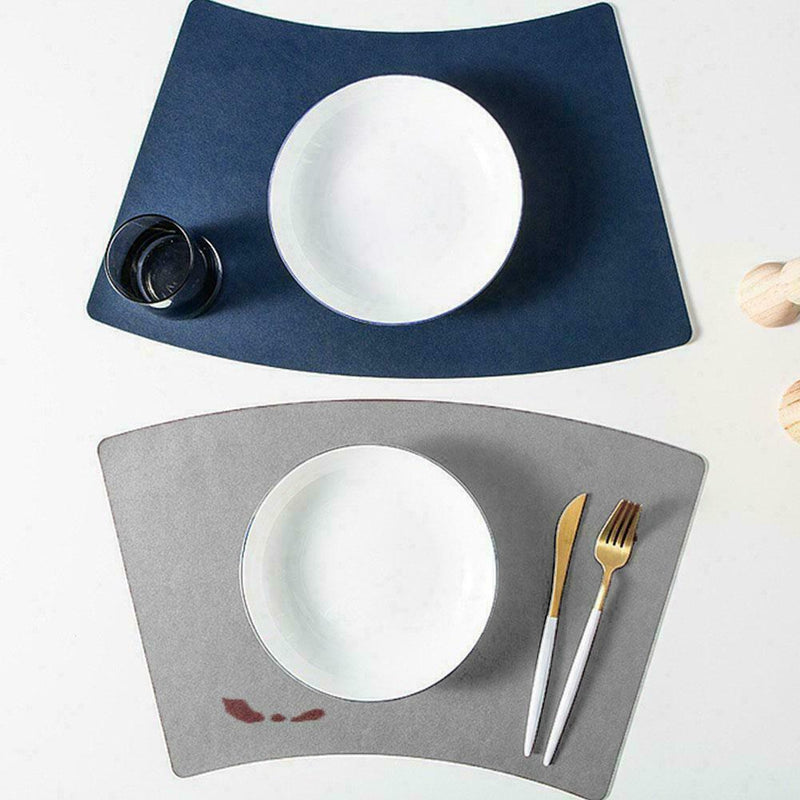 6pcs gray blue 30*50 fan-shaped placemat*1pcs32*32 round mat Q5J9