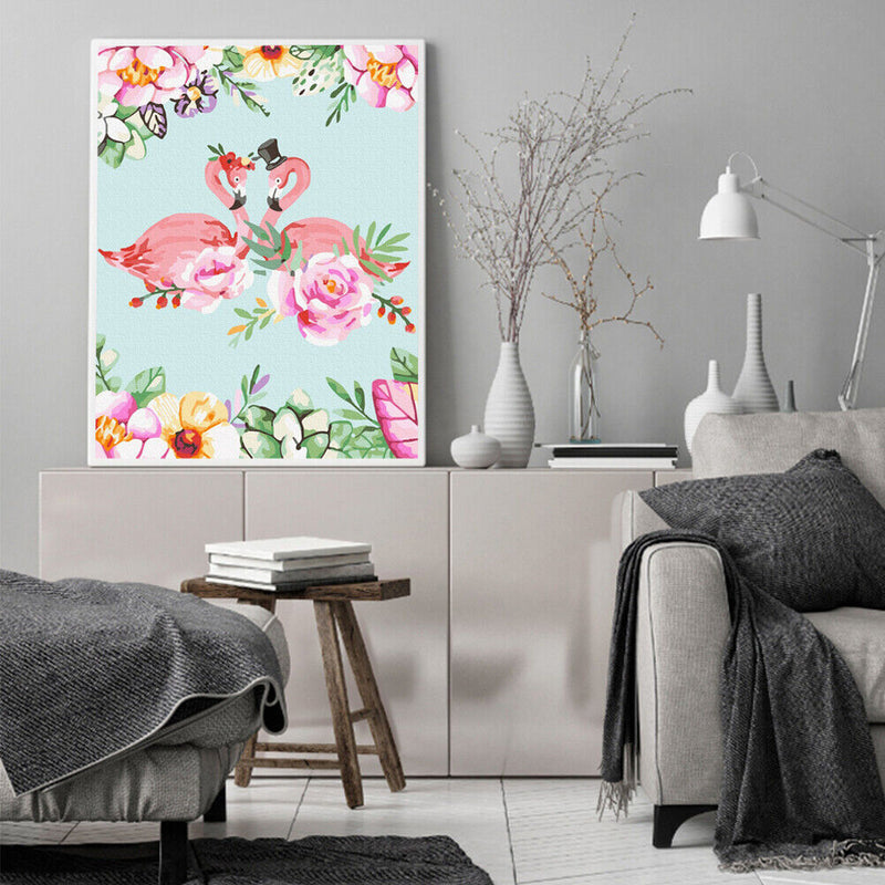 Oil Paint By Numbers Flamingo Lovers Frameless Picture Craft Kit for Home Room