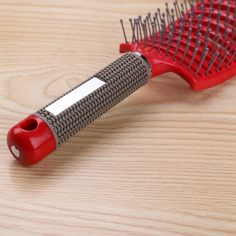 Plastic Nylon Anti-Static Hair Brush Curved Row Scalp Massager Comb (Red) Newly