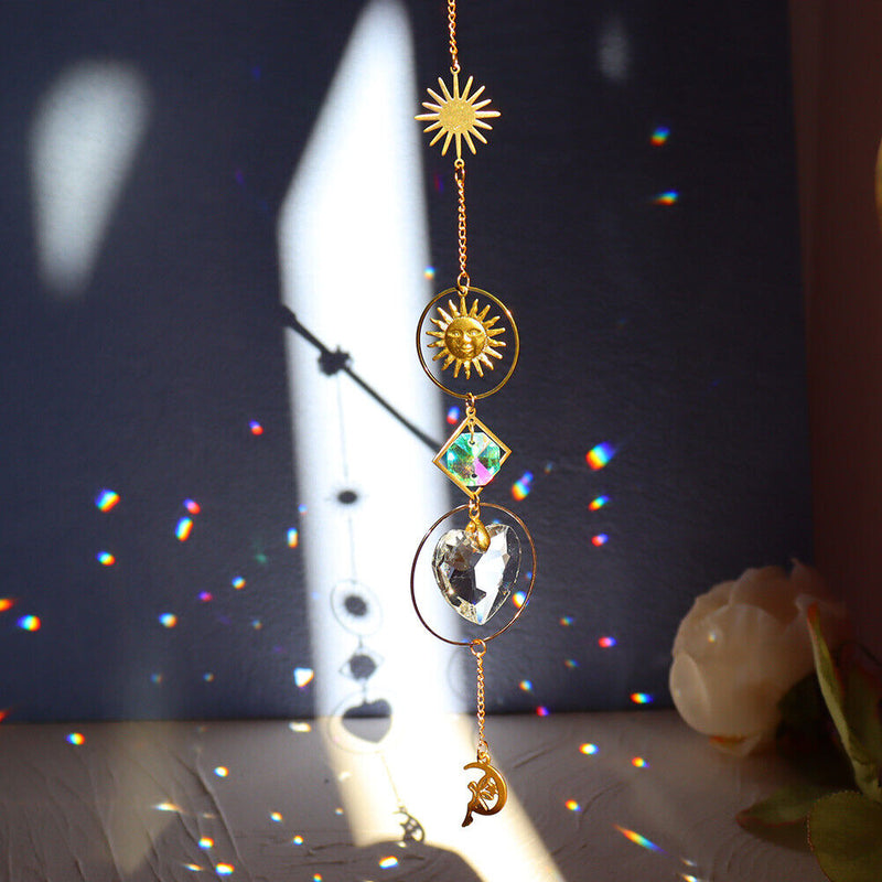 5pcs Hanging Moon Sun Heart Ball Light Catcher Crystal Outdoor Wind Chime