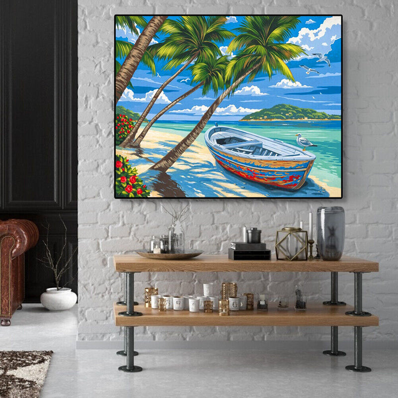 Painting By Numbers Kit DIY Sea Boat Canvas Oil Picture Home Wall Artworks