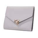 Pure Color Trifold PU Leather Coin Purse Women Simple Card Holder Short Walle