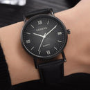 PU Leather Strap Quartz Watches Men Round Dial Round Analog Wristwatch (C)
