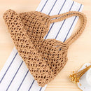Beach Straw Shoulder Bag Womens Woven Summer Vacation Cotton Hollow Fishnet Tote
