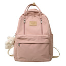 Casual School Bags Solid Color Simple Student Bookbags Bear Pendant for Shopping