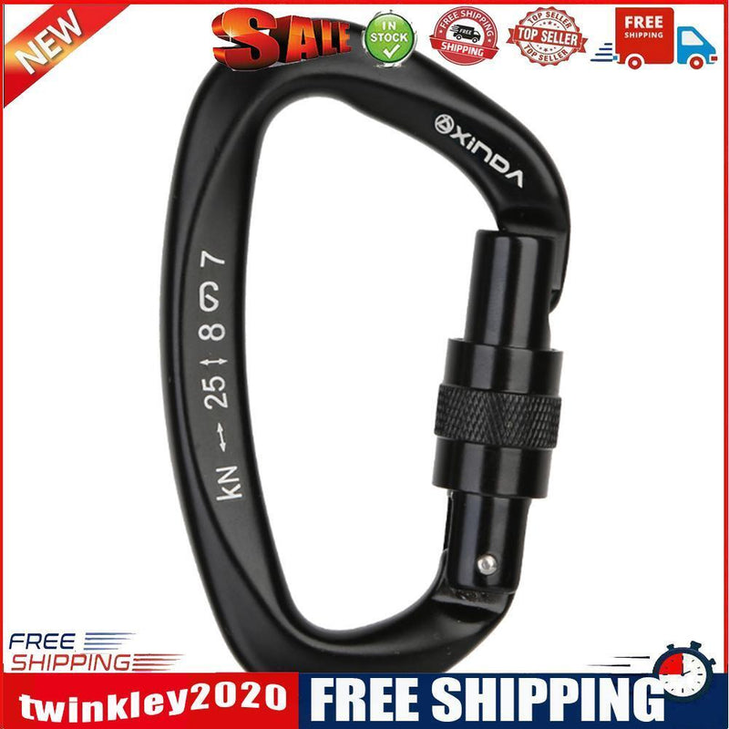 25KN D-ring Carabiner Rock Climbing Lock Mountaineering Equipment (Black)