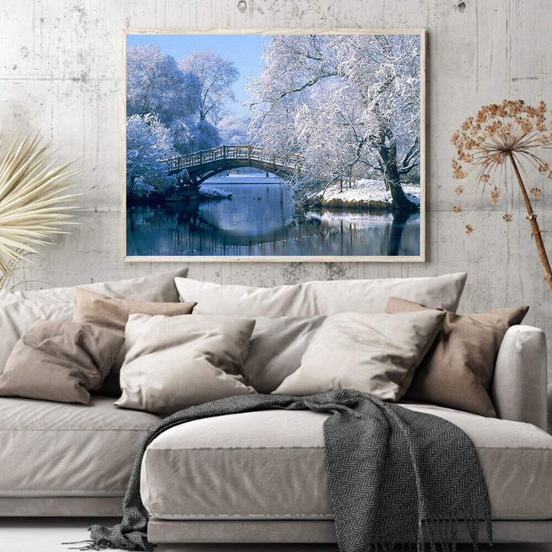 Hand Painted DIY Snow by Lake Oil Canvas Paint By Numbers Drawing Kit Craft