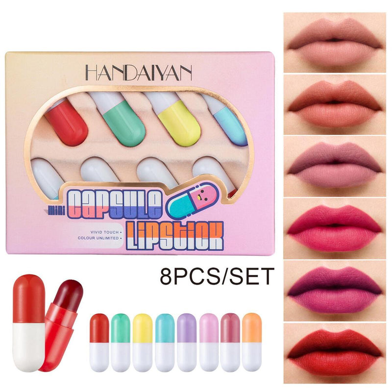 Capsule Lipstick Set 8pcs Waterproof Moisturizing Long Lasting Care Beauty ~