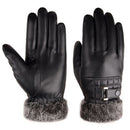 Men Windproof Thicken Warm Leather Mittens Touch Screen Gloves Faux Fur Gloves