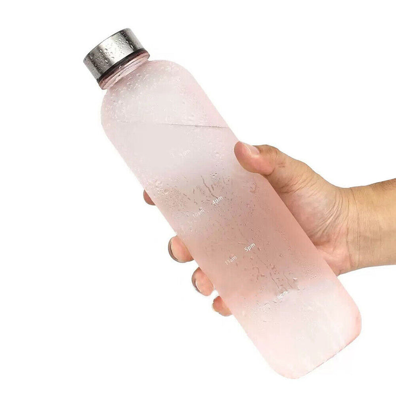 1L Large Capacity Water Bottle Portable Plastic Water Cup (Pink Frosted) Newly